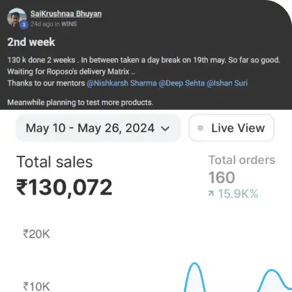 SaiKrushnaa crosses ₹1.3L in just 14 days by sticking to the recommended KPI Rules mentioned in the course.